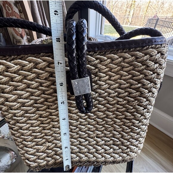 BRIGHTON Woven Rope Basket Weave Leather Trim Silver Heart & Charms Purse - Picture 7 of 10
